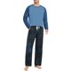 thumbnail image 1 of Conjunto de pijama informal de estilo masculino, camisa de manga larga con cuello redondo y cordón en la cintura, pantalones largos holgados, conjuntos para el hogar, pantalones cortos de manga corta, 1 of 7