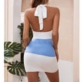 thumbnail image 4 of Birdeem Robe d'Été Serrée Aguichant pour Femmes Dos Ouvert Col Suspendu Couleur Contrastée Tricotée, 4 of 12