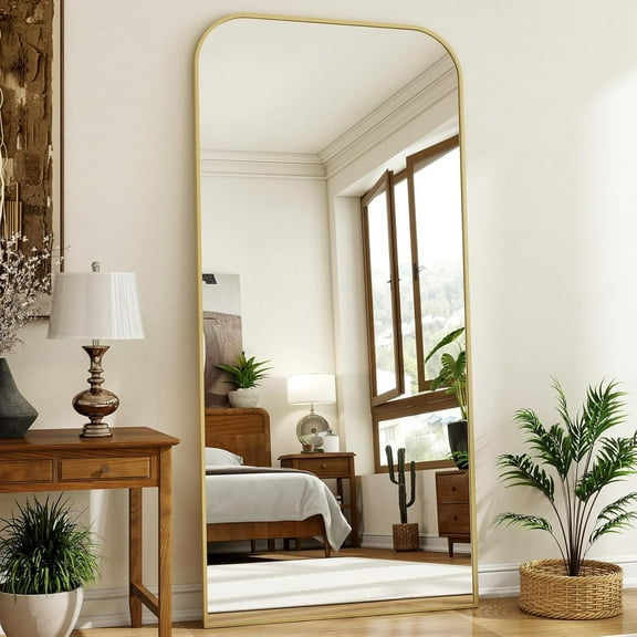 77''x 38'' Full Length Mirror, Rectangular Full Body Mirrors with Stand, Wall Mounted Mirror for Home Decor, Floor Mirror with Aluminum Alloy Thin Frame, Gold