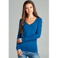 thumbnail image 2 of Essential Basic Women's Junior and Plus Size Vneck Tshirt Long Sleeves Shirt Tee, Medium, 3Pk Black, Teal, Dusty Blue, 2 of 4