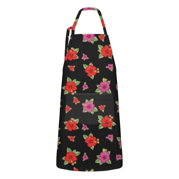 Pioneer Flower Floral Print Pattern Apron for Women and Men, Cotton Linen Waterproof with Pockets, Adjustable, 33x27 Inch for Kitchen, Gardening, BBQ, Salon