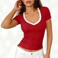 thumbnail image 3 of Wowcloth Women's V-Neck Pullover Top, Solid Color Patchwork with Short Sleeve, Fashionable and Comfortable for Daily Wear and Casual Activities, 3 of 5