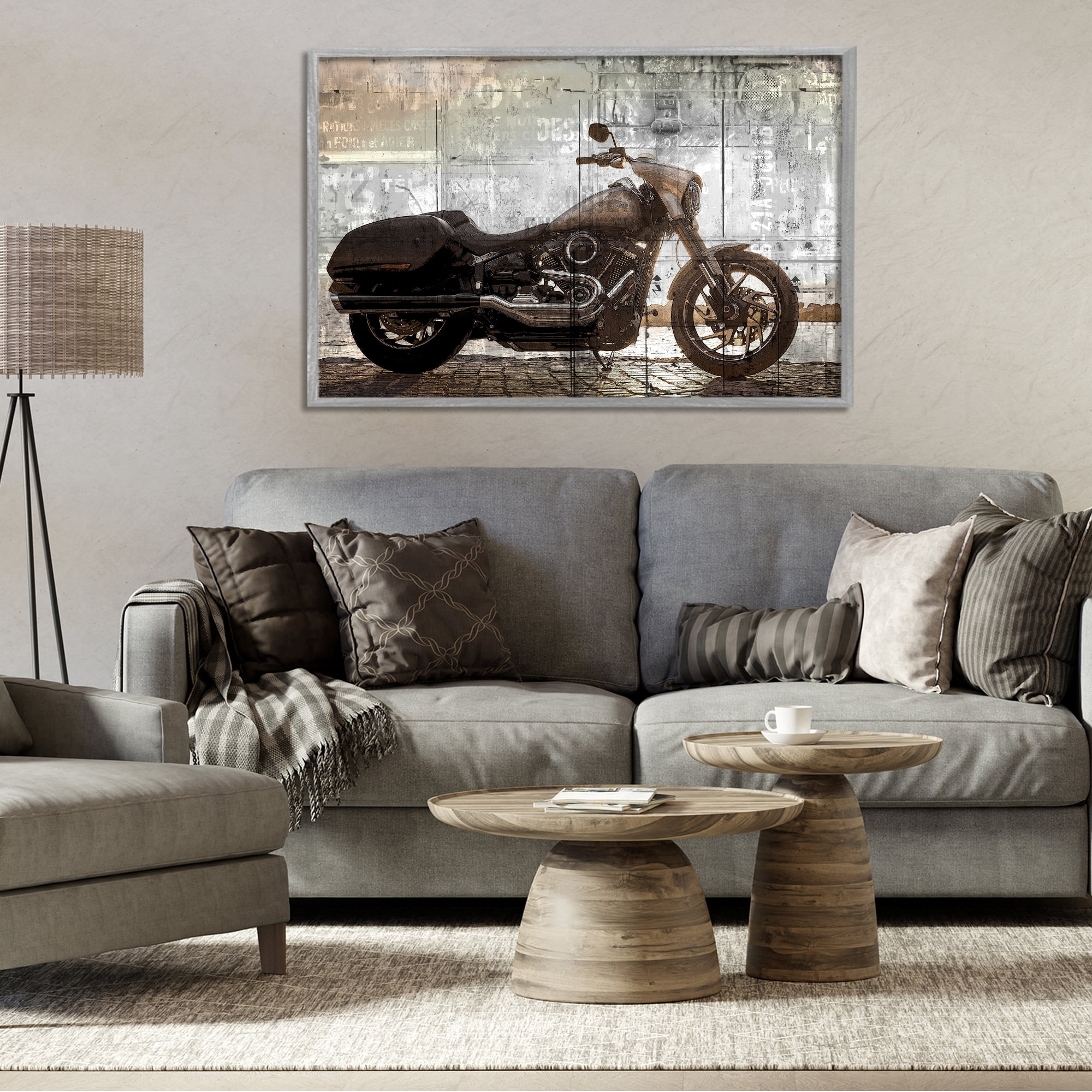 Stupell Industries Sunset Ride Motorcycle Gray Framed Giclee Art, design by Kim Allen