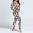 thumbnail image 3 of BONIXOOM Matching Christmas Pajamas Christmas Pajamas For Women Loungewear Button Short Sleeve Printed Jumpsuit Pink L, 3 of 5