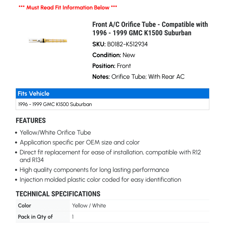 A/C Liquid Line With Orifice Tube - Compatible With 2007 - 2014 Chevy Suburban 1500 2008 2009 2010 2011 2012 2013