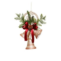 LanSuare Christmas Metal Jingle Bells, Multicolour Bells with Red Bow Pinecone and Berry Hanging Ornament, Xmas Ornament for Christmas Tree, Holiday Decoration
