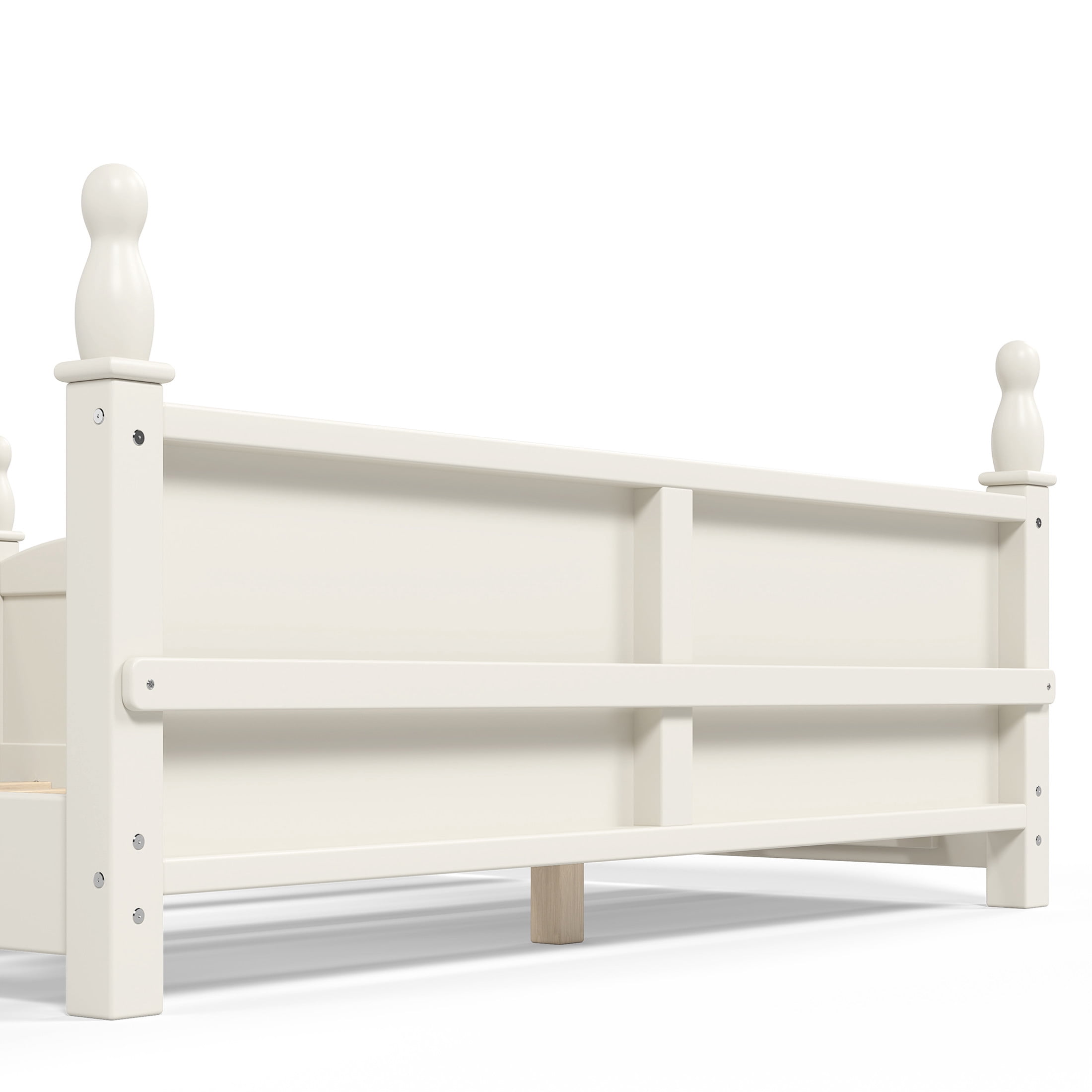 GDF Studio Full Size Montessori Floor Bed with Guardrails & Side Bookshelf, Childlike Design, Beige White