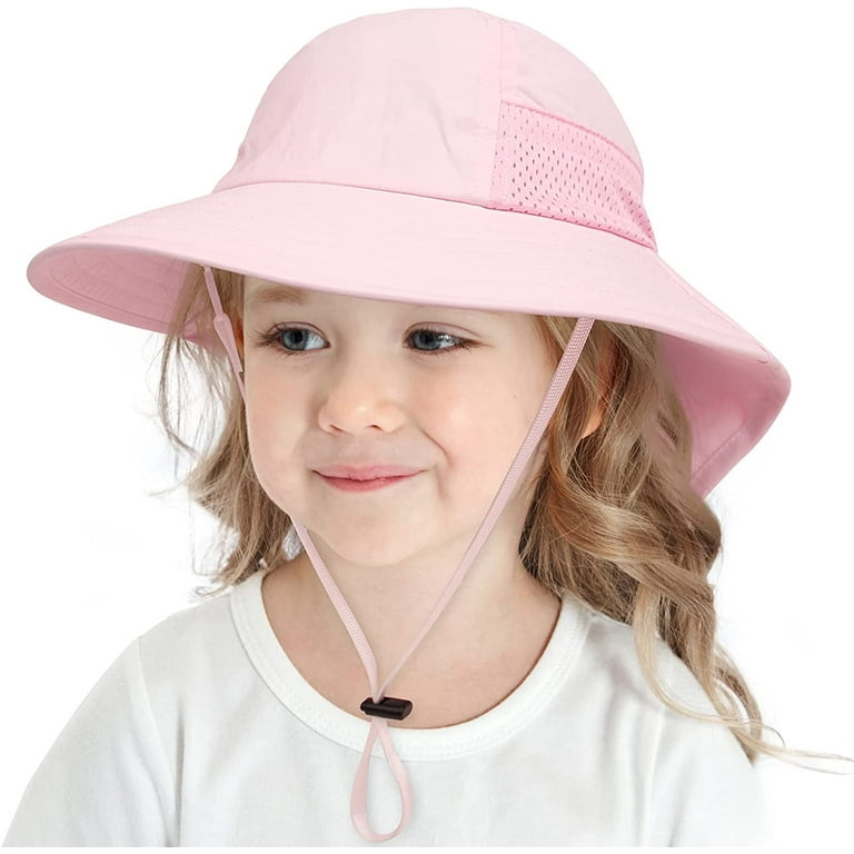 Muryobao Toddler Kids Baby Girls Boys Sun Hat Summer UPF 50+ UV Protection  Caps Wide Brim Neck Flap Beach Play Fishing Hats Pink 3-7 Years