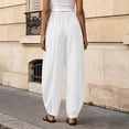 thumbnail image 5 of Only Moment Formal Casual Linen Pants Soft Fabric Casual Pants Flowy Wide Leg Beach Trousers with Pockets White,2XL, 5 of 7