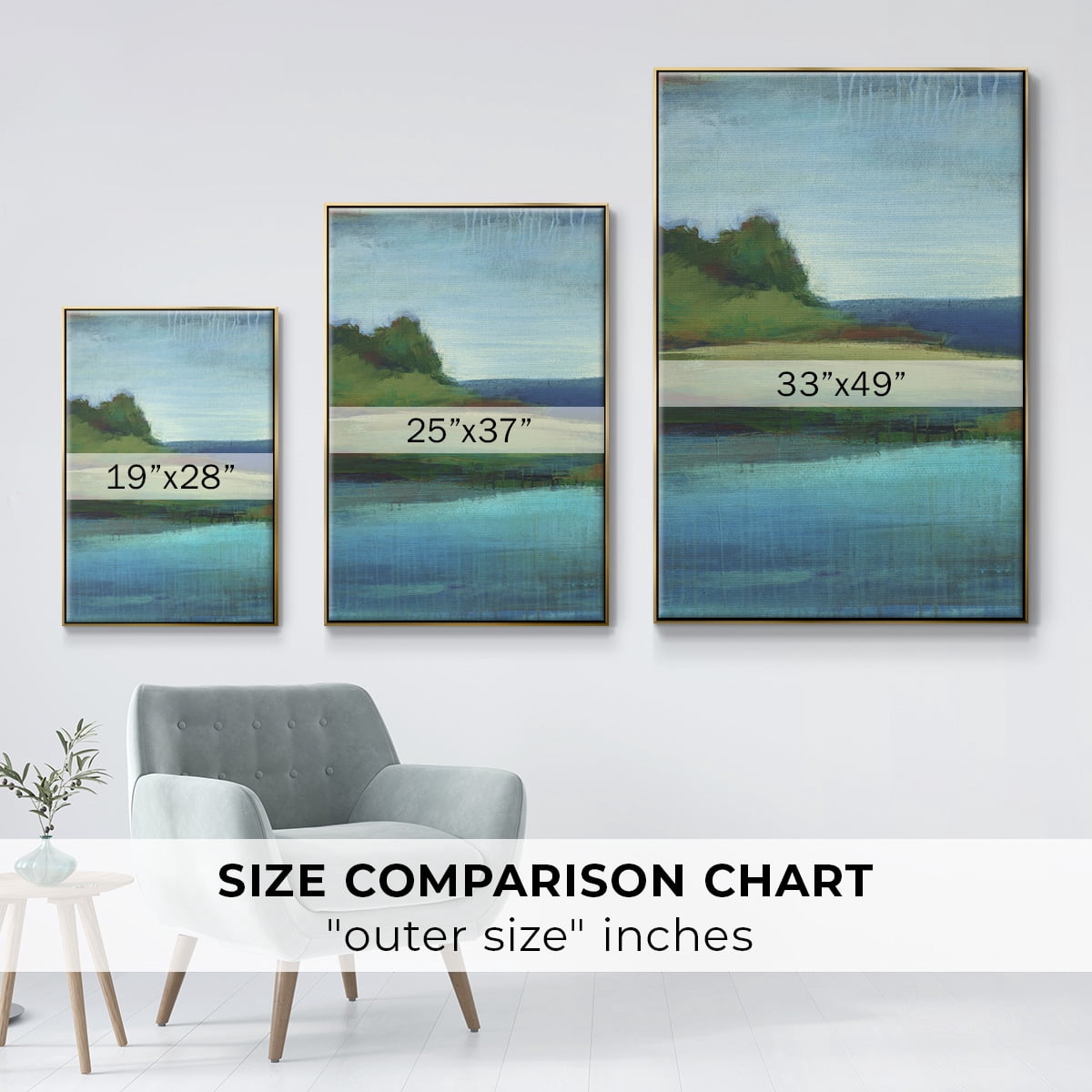 Silent Lakeside I Framed Premium Gallery Wrapped Canvas - Ready to Hang - 27 x 41 - Gold Floating Frame