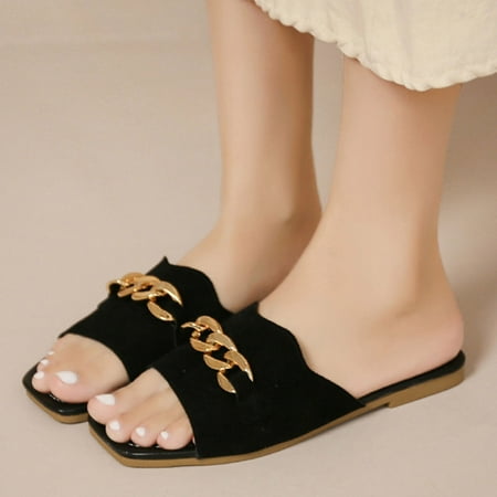 

Cathalem Slippers for Older Women Fashion Spring Summer Women Slippers Flat Bottom Lightweight Open Ultra Soft Slippers for Women Black 6.5