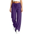 thumbnail image 3 of Axdhxbd Women's Baggy Sweatpants Elastic Waisted Drawstring Wide Leg Sweatpant Loose Casual Solid Color Sweat Pants with Pockets Purple M, 3 of 7