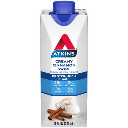 ATKINS PROTEIN SHAKE, LOW GLYCEMIC, HIGH PROTEIN, CREAMY CINNAMON SWIRL, 4 COUNT