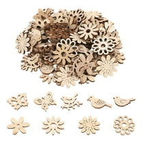 Clearance under $5 100 Pcs Wood Wooden Crafts Ornaments Unfinished Cutouts Slices Diy Flowers Paint Shapes Blanks Blank Flower Craft Slice Ornament for Decoration Beige