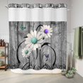thumbnail image 6 of No Hook Shower Curtain with Built-in Rings - Rustic Daisy Washable Waterproof Fabric Bathroom Curtains for Hotel,Rentals, 72 X 72 Inch Long , Teal Flowers Grey Wood Textured, 6 of 9