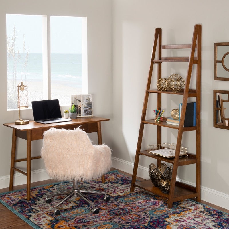 Linon Meade Midcentury Modern Ladder Bookcase Brown