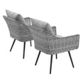 thumbnail image 3 of Contemporary Modern Urban Designer Outdoor Patio Balcony Garden Furniture Side Dining Armchair Chair, Set of Two, Fabric Rattan Wicker, Grey Gray, 3 of 6