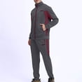 thumbnail image 5 of Handshe Men's Solid Color Tracksuit Set, Full-Zip Jacket with Pockets and Elastic Cuffs, Comfortable Sportswear for Gym and Daily Wear, 5 of 7