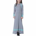 thumbnail image 2 of Huvoen Kids Girls Muslim Islamic Long Dress Long Sleeves Round Neck Colorblock Dress Soft Full Length Robe Burka Arab Maxi Dresses Gray 15-16 Years, 2 of 6