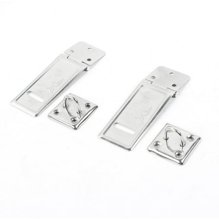 Door Latch Set Unique Bargains Cupboard Padlock Door Latch Stainless Steel Hasp Staple 7.5cm Long 2 Set ()