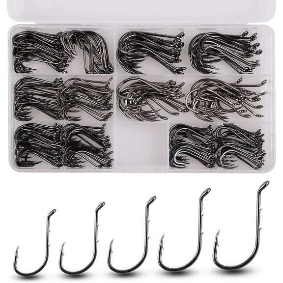 Baitholder Hooks Fishing Octopus Hooks 150pcs Hooks with 2 Baitholder Barbs, Offset Circle Hooks Jig Fish Hooks Assorted Size, Tackle Box, for Freshwater Saltwater