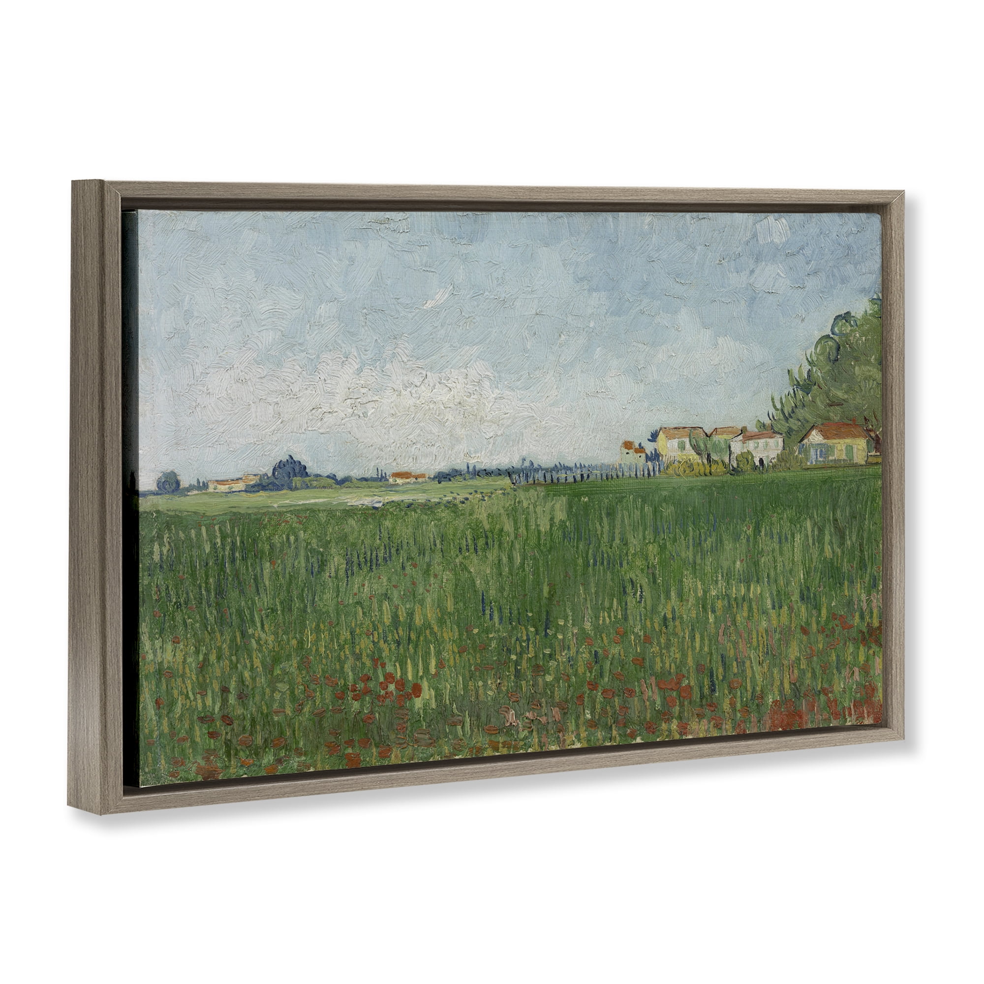 Stupell Industries Van Gogh Field with Poppies Landscape & Nature Painting Brown Floater Framed Canvas Art Print Wall Art, 31 x 21