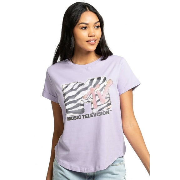 MTV Soft Zebra Women's Graphic T-Shirt Rolled Sleeve Tee