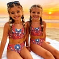 thumbnail image 4 of Swimsuit for Kids Girls Size 7-8 Two Piece Sets Swimming Patriotic Beach Vacation American Flag Floral Print Girls Bikini Summer Sleeveless Girls Fashion Swimsuits Swimwear Vermilion 7-8 Years, 4 of 8