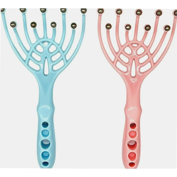 9 Claws Scalp Massager Hair Growth, Protable Handheld SPA Head Massager Deep Stress Relax, Rolling Ball Body Massage in Office Home SPA Pink Blue, 2 Pack