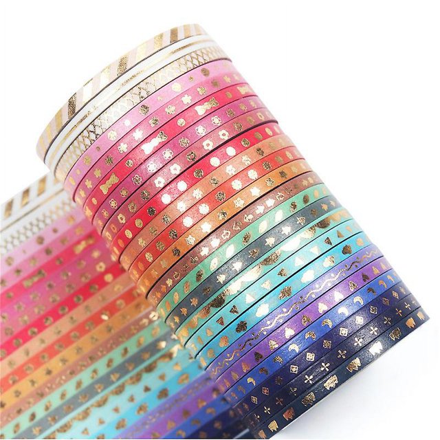 Cinta Washi CHAO lámina de oro 24 Cinta adhesiva decorativa 3 mm de ancho 5 m de largo