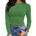 thumbnail image 2 of Women's Long Sleeve Stretch Ribbed T-Shirt Blouse Pure Color Slim Fit Basic Top Comfortable Casual Fashion Tee, 2 of 6