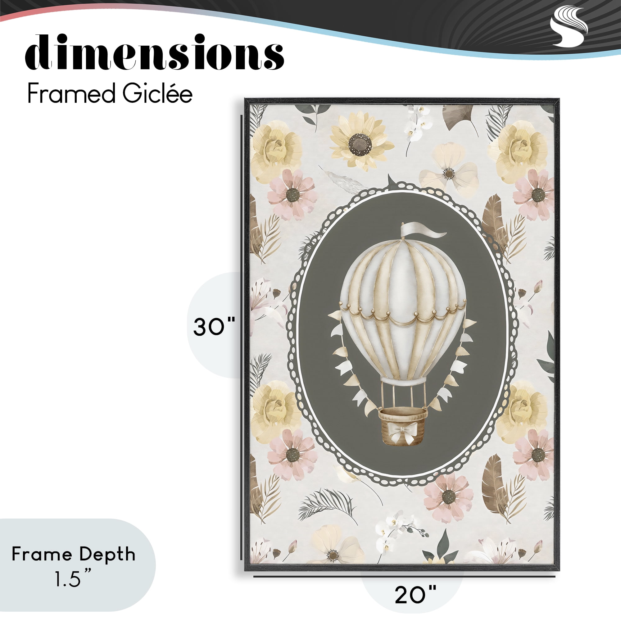 Stupell Industries Sunnyside Balloon over Florals Black Framed Giclee Art, design by Ink Drop Loft