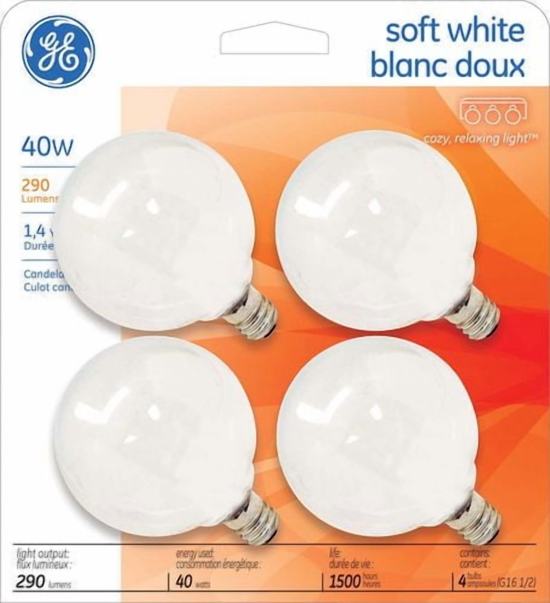 GE Lighting Canada 40W G16.5 Soft White Bulbs
