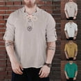 thumbnail image 6 of CENL Medieval Pirate Linen Top Shirt Men Nordic T-shirt Cosplay Lace-Up Tee, 6 of 9