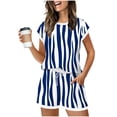 thumbnail image 2 of uublik Two Piece Pajama Set for Women Casual Short Sleeve Tops and Drawstring Shorts Loungewear Matching Sleepwear Blue, 2 of 6