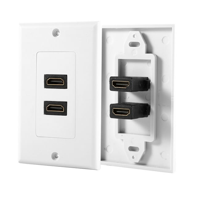 Placa de Pared Para Paso de Cables, Cubierta de Placa de Pared de Doble Puerto Con PlacA de Pared USB PlacA de Pared Con Cepillo para Paso de Cables con 2 Placas de Pared, 2