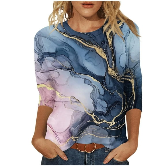 Womens 3/4 Length Sleeve Tops Plus Size Shirts for Curvy Women S-5XL Summer Fasion Casual Graphic T-Shirts Going Out Tops Pullover Clothing
