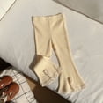 thumbnail image 4 of ZACPNCV Girls Ribbed Knit Flare Pants Elastic Waist Lace Trim Bootcut Bell Bottom Trousers Casual Stretch Leggings for Little Girls 2-3Years Beige, 4 of 5