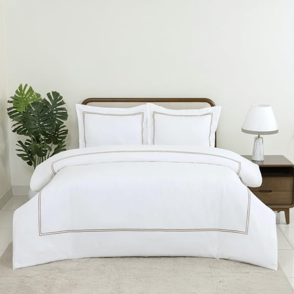 Brown Full Cotton Embroidered Duvet Cover Set with Pillow Shams