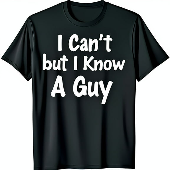Funny Black T-Shirt with I Can t but I Know A Guy Graphic Print