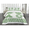 thumbnail image 3 of Ambesonne Irish Quilted Bedspread Set 3 Pcs, Medieval Knots, Queen Size, Fern Green and White, 3 of 5