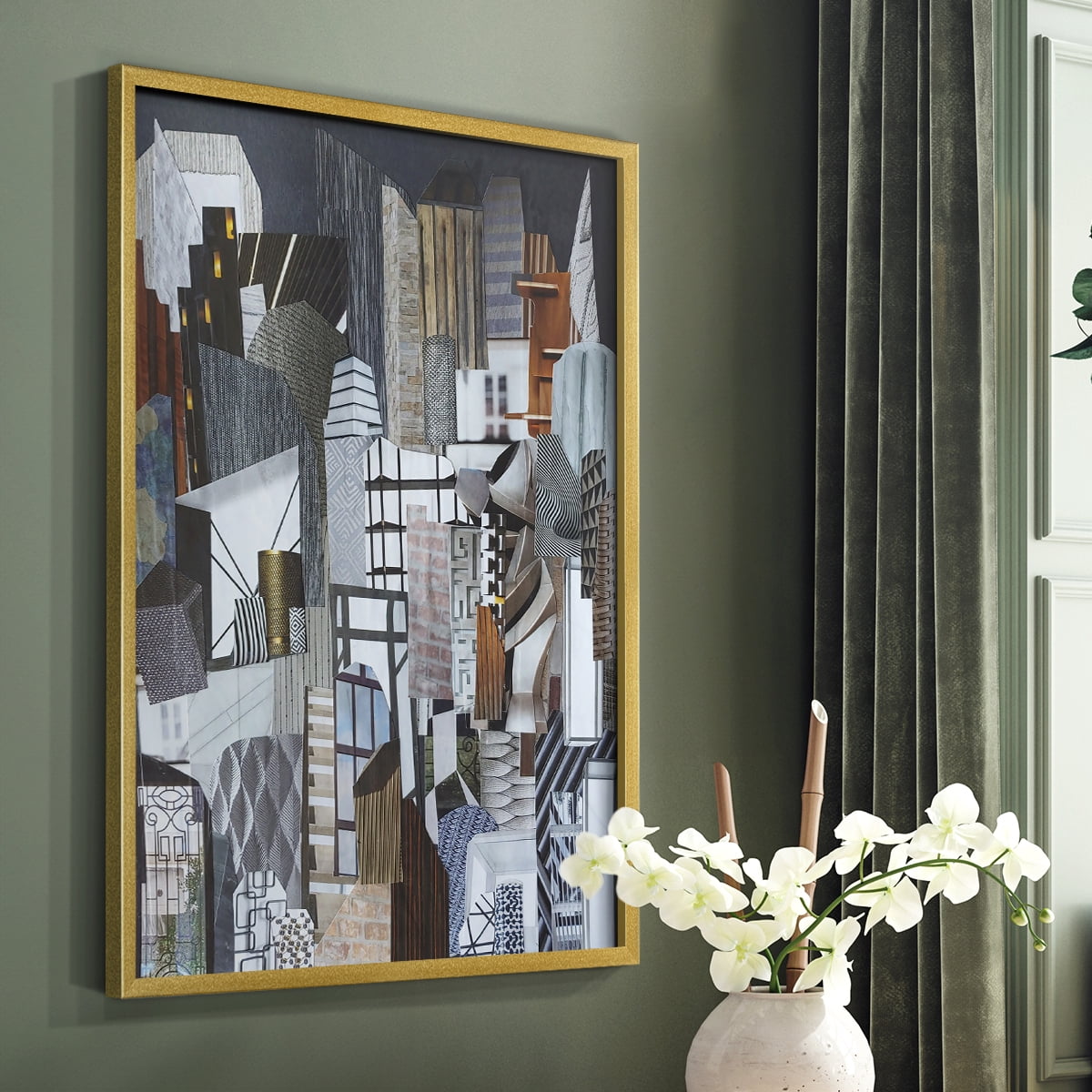 Western Metropolis Framed Print in Gold Solid Wood 8 x 10 Framed Print