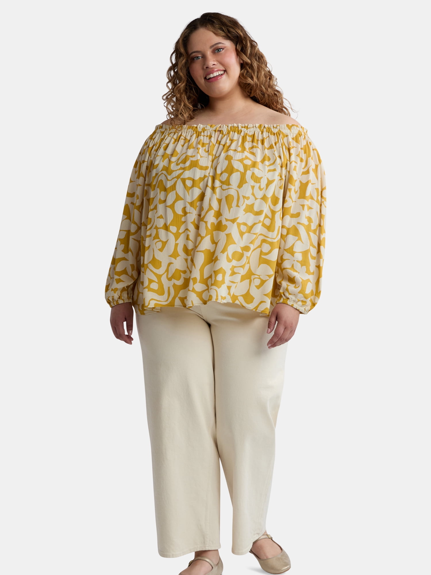 Terra & Sky Women's Plus Size Off The Shoulder Blouse with Long Sleeves, Sizes 0X-4X