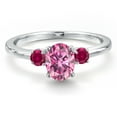 thumbnail image 3 of Gem Stone King 14K White Gold Pink Moissanite and Red Created Ruby Engagement Ring for Women | 1.18 Cttw | Oval 7X5MM | Gemstone Birthstone | Size 7, 3 of 6