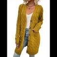 thumbnail image 2 of Suéter Cárdigan de Larga para Mujer, Otoño e Invierno, Tejido de Punto , con Botones Delanteros, Abrigo Amarillo L, 2 of 7