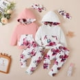 thumbnail image 4 of 3Pcs Infant Toddler Baby Girl Clothes Long Sleeve Hoodie with Pocket Tops Floral Pants Outfits Set with Headband, 4 of 7
