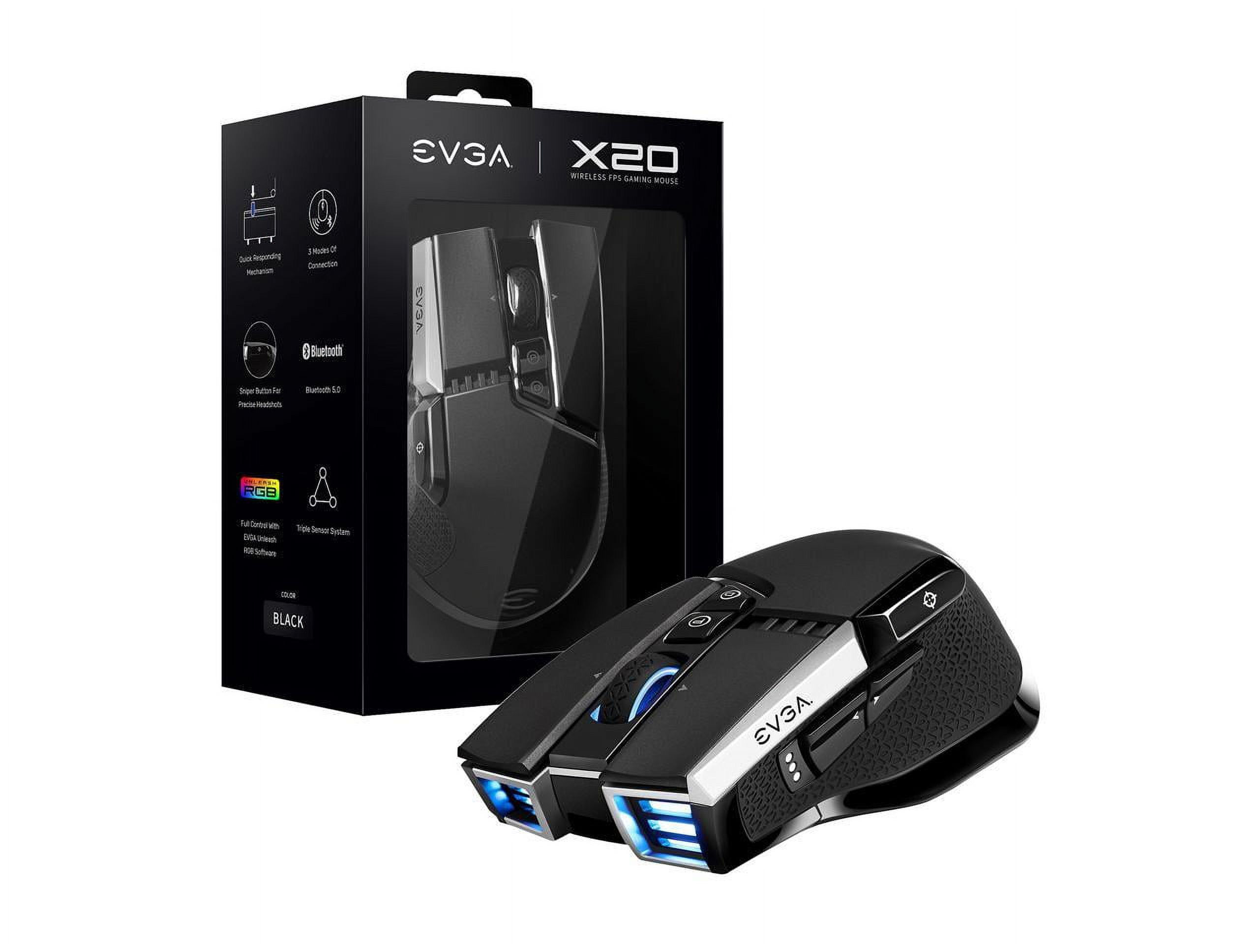 EVGA X20 Gaming Mouse, Wireless, Black, Customizable, 16,000 DPI, 5 Profiles, 10 Buttons, Ergonomic 903-T1-20BK-KR
