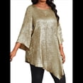 thumbnail image 1 of Blusa Holgada con Cuello Redondo y Mangas de Puntos, Dobladillo Irregular, Talla Grande 2025 para Mujer 5XL, 1 of 8