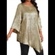 thumbnail image 1 of Blusa Holgada con Cuello Redondo y Mangas de Puntos, Dobladillo Irregular, Talla Grande 2025 para Mujer 5XL, 1 of 8