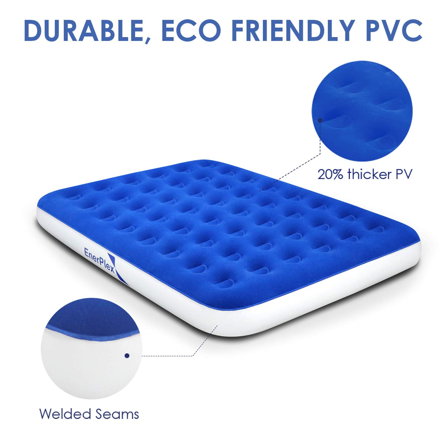 EnerPlex Queen Size Luxury 9 Inch Inflatable Blow Up Air Mattress with High Speed Pump Blue Walmart